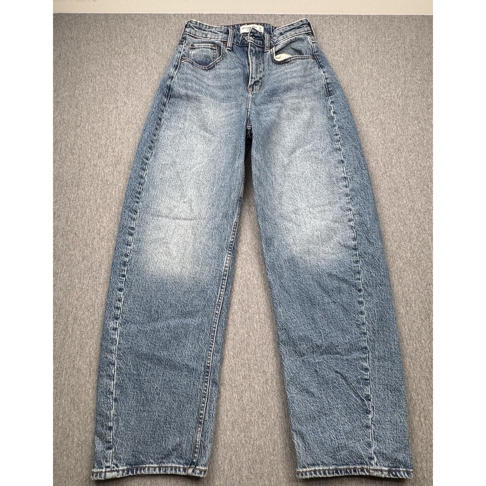 Abercrombie & Fitch The Barrel Jean High Rise Curve Blue Denim 25L 25x30 Boho